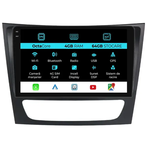 Navigatie Dedicata Mercedes E-Class W211 (2002-2010), 2K, 4Gb Ram, 64Gb Stocare, Carplay