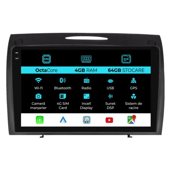 Navigatie Dedicata Mercedes SLK (2004-2011), 9Inch, 4Gb Ram, 64Gb Stocare, Carplay