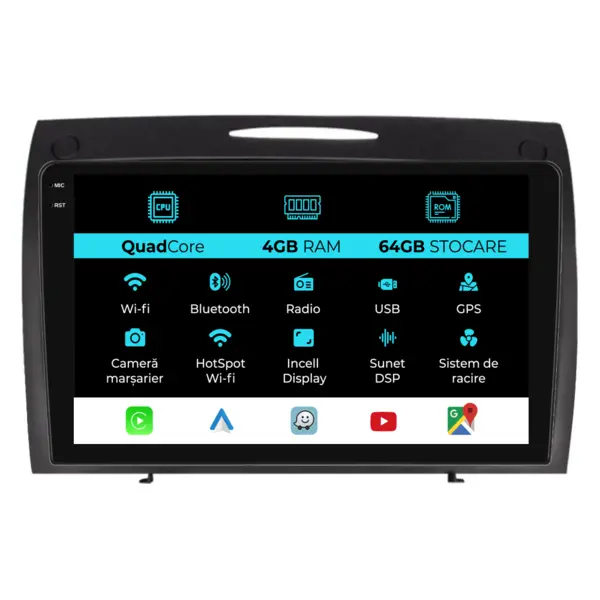Navigatie Dedicata Mercedes SLK (2004-2011),QuadCore, 9Inch, 4Gb Ram, 64Gb Stocare, Carplay