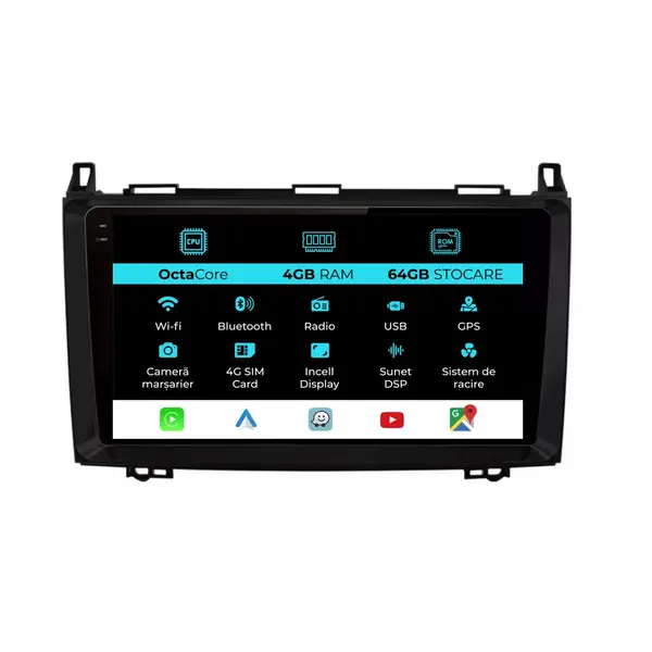 Navigatie Dedicata Mercedes Vito Sprinter Viano B200 A B Class (2005-2012), 9Inch, 4Gb Ram, 64Gb Stocare, Carplay
