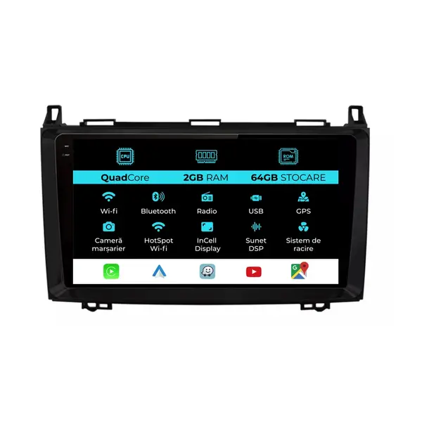 Navigatie Dedicata Mercedes Vito Sprinter Viano B200 A B Class (2005-2012) , 9Inch, 2Gb Ram, 32Gb Stocare, Carplay