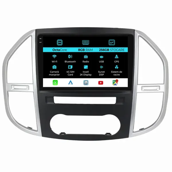 Navigatie Dedicata Mercedes Vito W447 (2014-2021), 2K, 8Gb Ram, 256Gb Stocare, Carplay