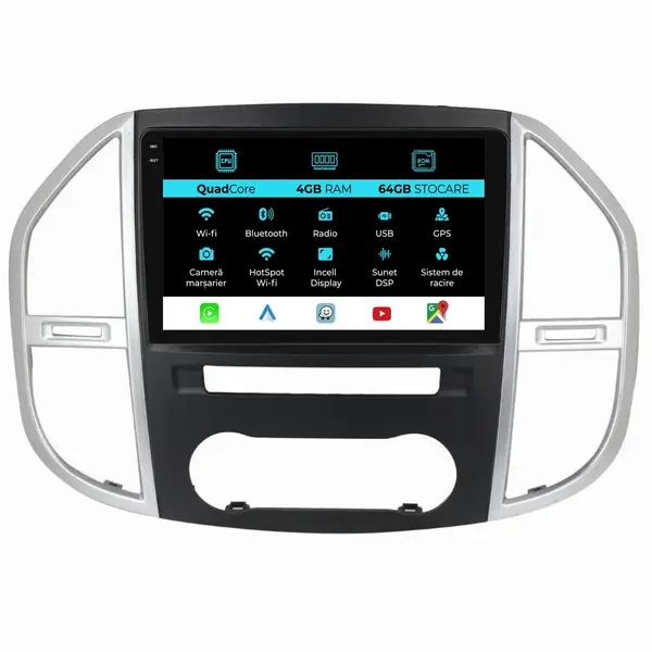 Navigatie Dedicata Mercedes Vito W447 (2014-2021),QuadCore, 10Inch, 4Gb Ram, 64Gb Stocare, Carplay