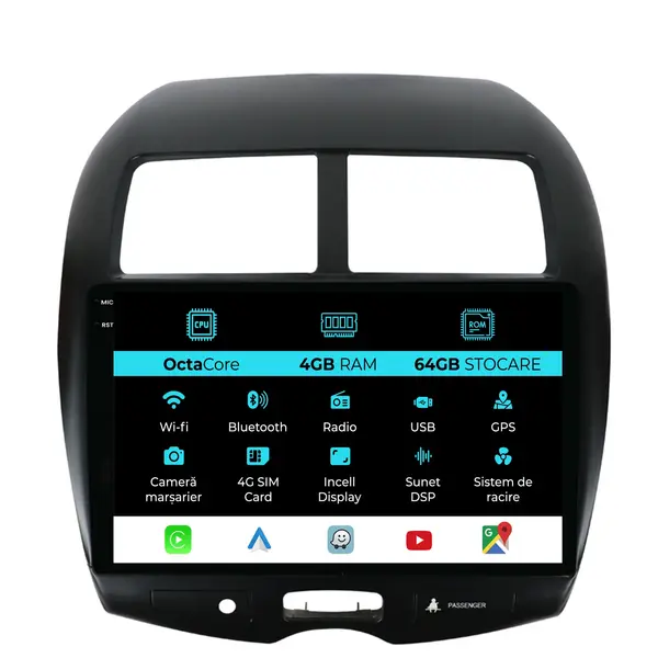 Navigatie Dedicata Mitsubishi ASX (2010 - 2019), 10 Inch, 4Gb Ram, 64Gb Stocare, Android Auto, Carplay