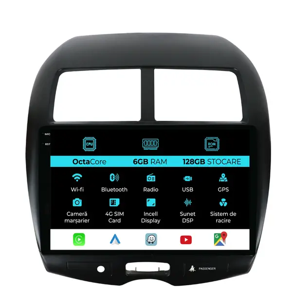 Navigatie Dedicata Mitsubishi ASX (2010 - 2019), 10 Inch, 6Gb Ram, 128Gb Stocare, Android Auto, Carplay