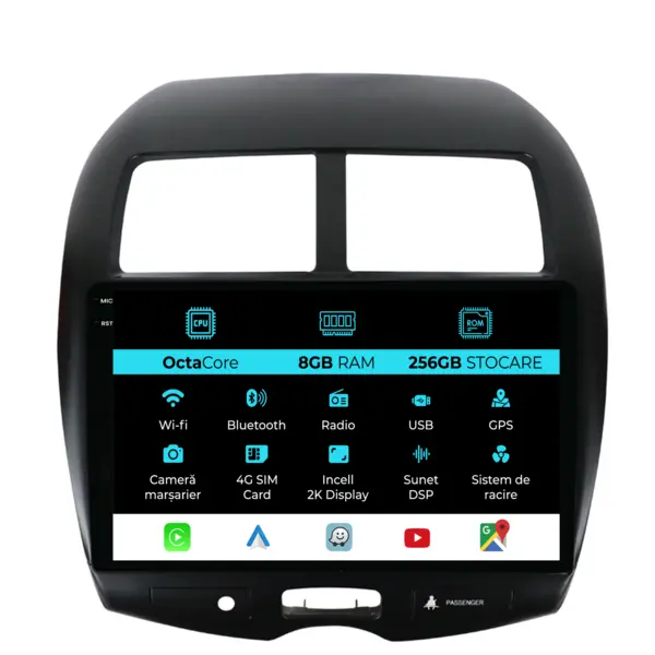 Navigatie Dedicata Mitsubishi ASX (2010 - 2019), 2K, 8Gb Ram, 256Gb Stocare, Android Auto, Carplay