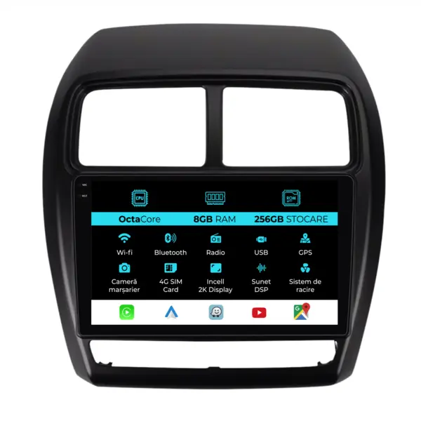Navigatie Dedicata Mitsubishi ASX (2010 - 2019), 2K, 8Gb Ram, 256Gb Stocare, Android Auto, Carplay