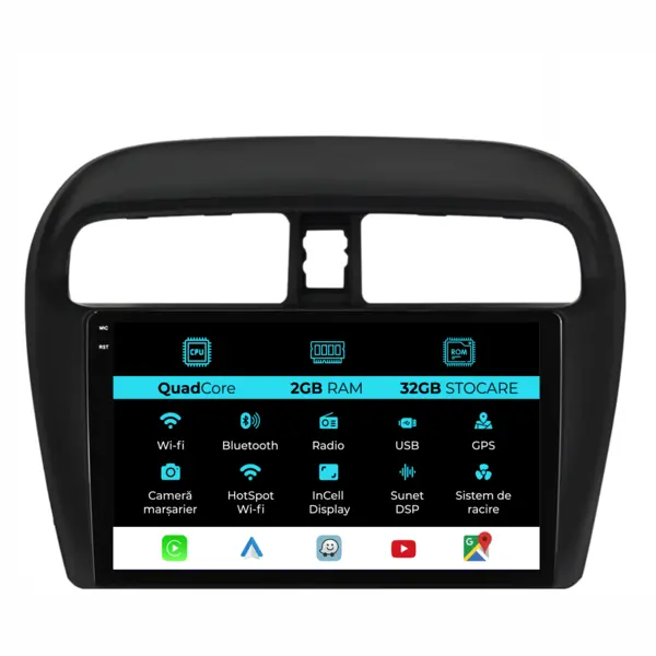 Navigatie Dedicata Mitsubishi Attrage Mirage Space Star (2012-2024), 9Inch, 2Gb Ram, 32Gb Stocare, Carplay