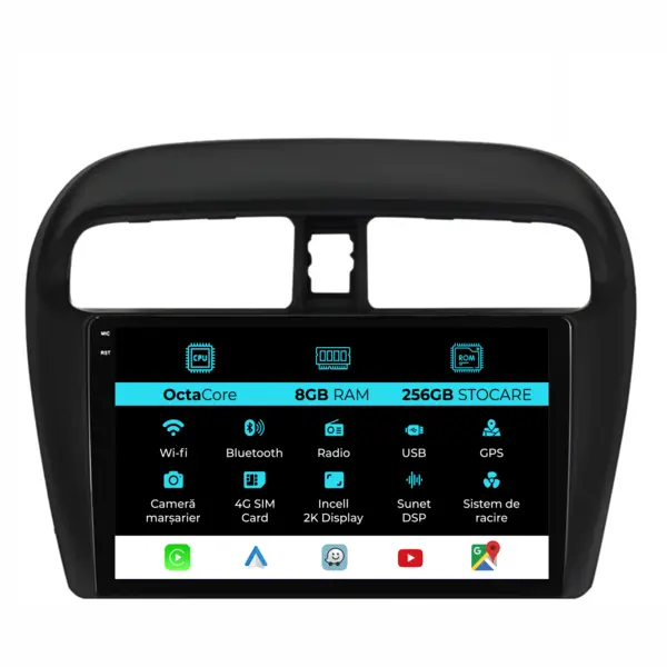 Navigatie Dedicata Mitsubishi Attrage Mirage Space Star (2012-2024), 2K, 8Gb Ram, 256Gb Stocare, Carplay