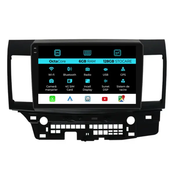 Navigatie Dedicata Mitsubishi Lancer (2007 - 2013), 9 Inch, 6Gb Ram, 128Gb Stocare, Android Auto, Carplay