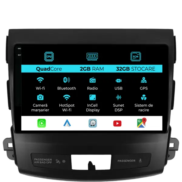Navigatie Dedicata Mitsubishi Outlander (2001 - 2005), 9 Inch, 2Gb Ram, 32Gb Stocare, Android Auto, Carplay
