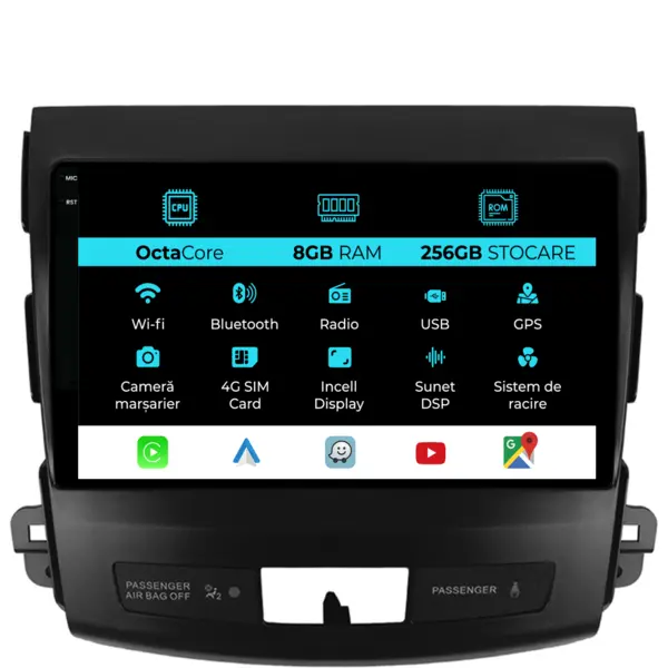 Navigatie Dedicata Mitsubishi Outlander (2001 - 2005), 9 Inch, 8Gb Ram, 256Gb Stocare, Android Auto, Carplay