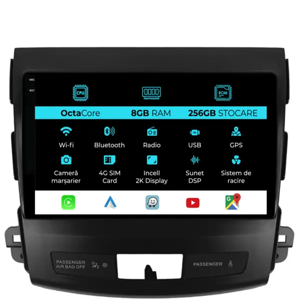 Navigatie Dedicata Mitsubishi Outlander (2005-2011), 2K, 8Gb Ram, 256Gb Stocare, Carplay