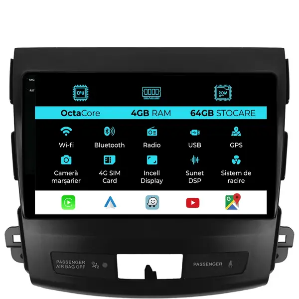 Navigatie Dedicata Mitsubishi Outlander (2005-2011), 9Inch, 4Gb Ram, 64Gb Stocare, Carplay