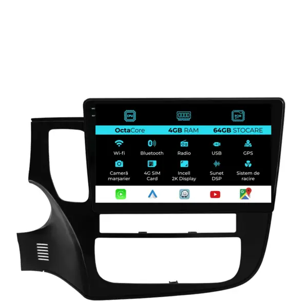 Navigatie Dedicata Mitsubishi Outlander (2013-2019), 2K, 4Gb Ram, 64Gb Stocare, Carplay
