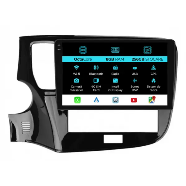 Navigatie Dedicata Mitsubishi Outlander (2013 - 2020), 2K, 8Gb Ram, 256Gb Stocare, Android Auto, Carplay
