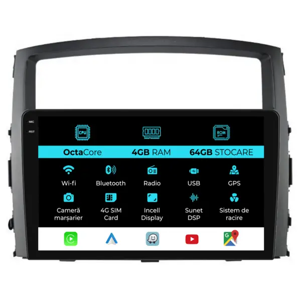 Navigatie Dedicata Mitsubishi Pajero (2006 - 2014), 9 Inch, 4Gb Ram, 64Gb Stocare, Android Auto, Carplay