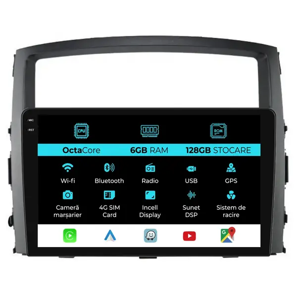 Navigatie Dedicata Mitsubishi Pajero (2006 - 2014), 9 Inch, 6Gb Ram, 128Gb Stocare, Android Auto, Carplay