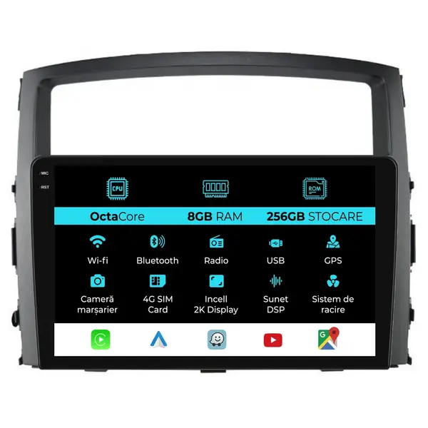 Navigatie Dedicata Mitsubishi Pajero (2006-2018), 2K, 8Gb Ram, 256Gb stocare, Carplay