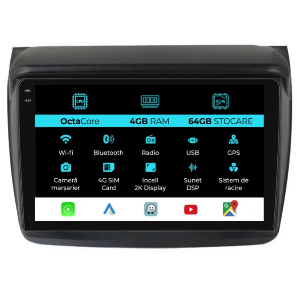 Navigatie Dedicata Mitsubishi Pajero Sport (2006 - 2013), 2K, 4Gb Ram, 64Gb Stocare, Android Auto, Carplay