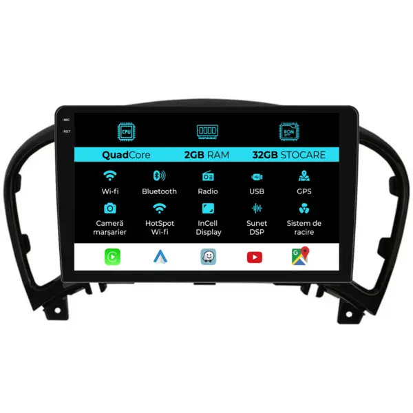 Navigatie Dedicata Nissan Juke (2010 - 2017), 9 Inch, 2Gb Ram, 32Gb Stocare, Android Auto, Carplay