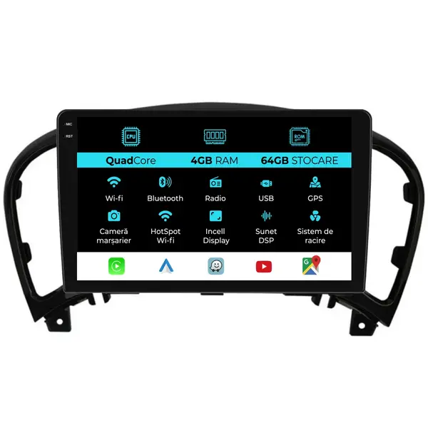 Navigatie Dedicata Nissan Juke (2010 - 2017), QuadCore, 9 Inch, 4Gb Ram, 64Gb Stocare, Android Auto, Carplay