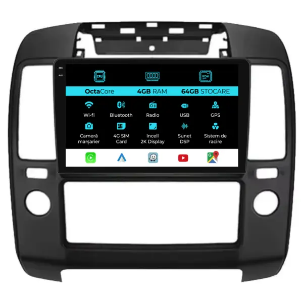 Navigatie Dedicata Nissan Navara (2004-2010), 2K, 4Gb Ram, 64Gb Stocare, Carplay