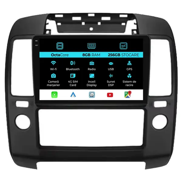 Navigatie Dedicata Nissan Navara (2004 - 2010), 9 Inch, 8Gb Ram, 256Gb Stocare, Android Auto, Carplay