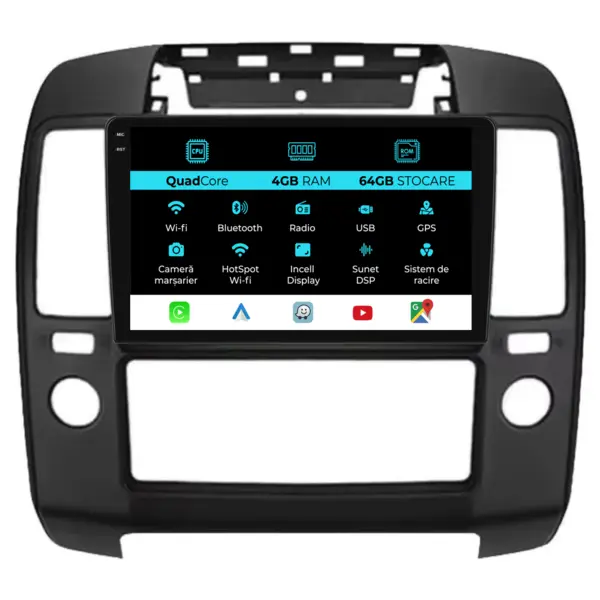 Navigatie Dedicata Nissan Navara (2004 - 2010), QuadCore, 9 Inch, 4Gb Ram, 64Gb Stocare, Android Auto, Carplay