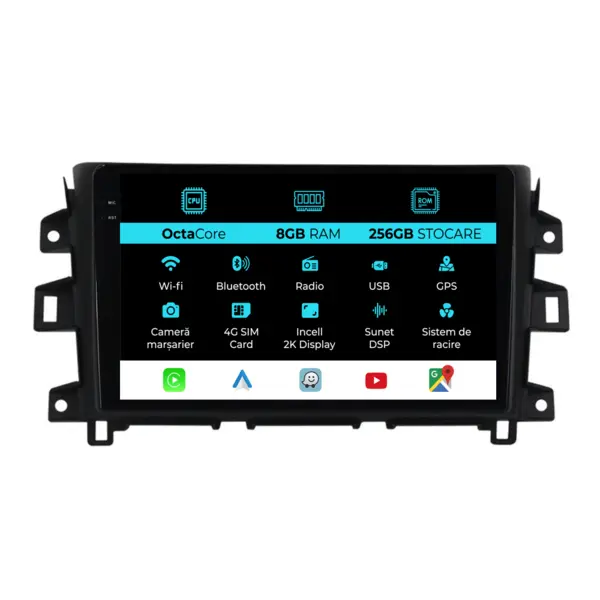 Navigatie Dedicata Nissan Navara (2015-2022), 2K, 8Gb Ram, 256Gb Stocare, Carplay