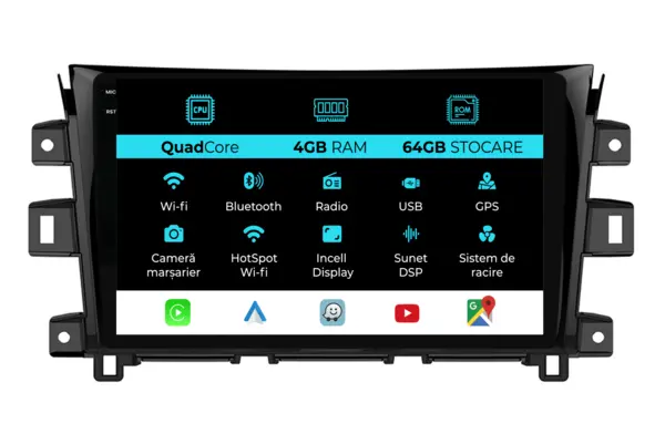 Navigatie Dedicata Nissan Navara (2015-2022),QuadCore, 10Inch, 4Gb Ram, 64Gb Stocare, Carplay