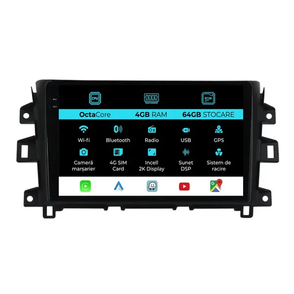 Navigatie Dedicata Nissan Navara (2015 - 2023), 2K, 4Gb Ram, 64Gb Stocare, Android Auto, Carplay