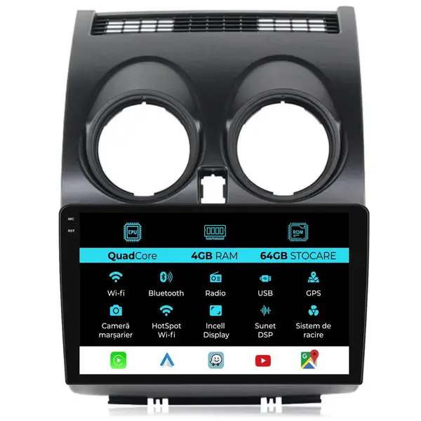 Navigatie Dedicata Nissan Qashqai J10 (2007-2013),QuadCore, 9Inch, 4Gb Ram, 64Gb Stocare, Carplay