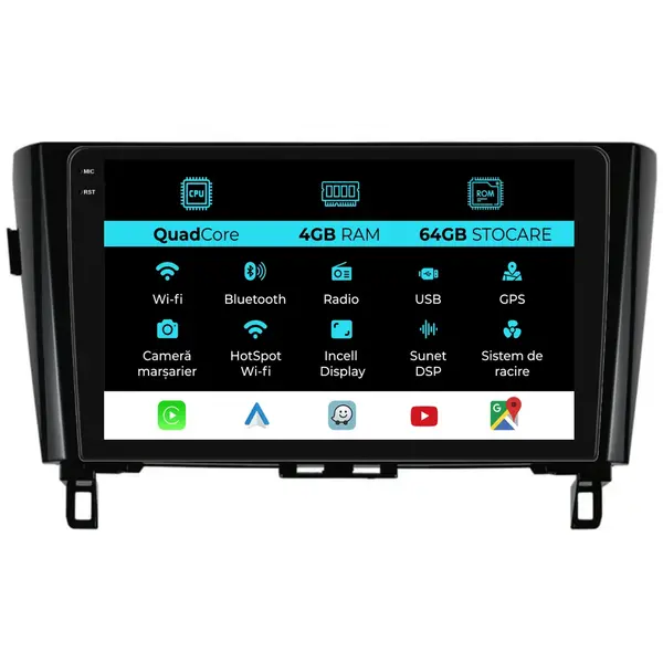 Navigatie Dedicata Nissan Qashqai J11 (2013 - 2021), QuadCore, 10 Inch, 4Gb Ram, 64Gb Stocare, Android Auto, Carplay