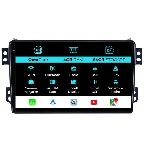 Navigatie Dedicata Opel Agila (2000 - 2014), 9 Inch, 4Gb Ram, 64Gb Stocare, Android Auto, Carplay