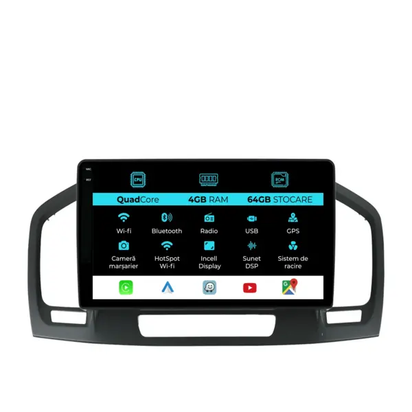 Navigatie Dedicata Opel Insignia (2008-2013),QuadCore, 9 Inch, 4Gb Ram, 64Gb stocare, Carplay
