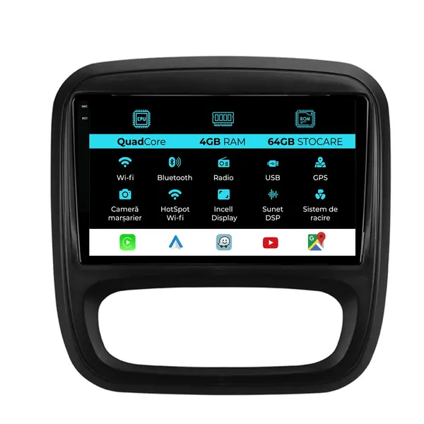 Navigatie Dedicata Opel Vivaro Renault Trafic Fiat Talento (2014 - 2018),QuadCore, 9 Inch, 4Gb Ram, 64Gb stocare, Carplay
