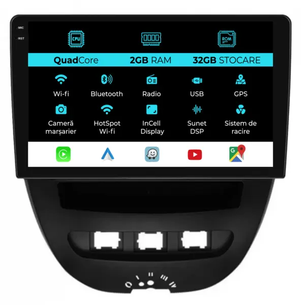 Navigatie Dedicata Peugeot 107 Citroen C1 Toyota Aygo (2005 - 2015),10Inch, 2Gb Ram, 32Gb Stocare, Carplay