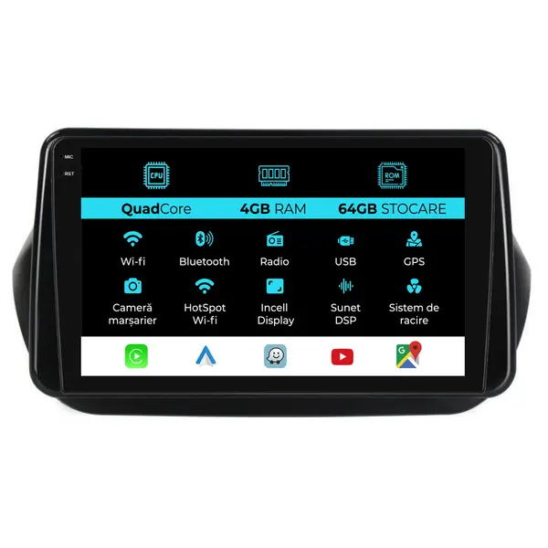 Navigatie Dedicata Peugeot Bipper (2008 - 2017), QuadCore, 9 Inch, 4Gb Ram, 64Gb Stocare, Android Auto, Carplay