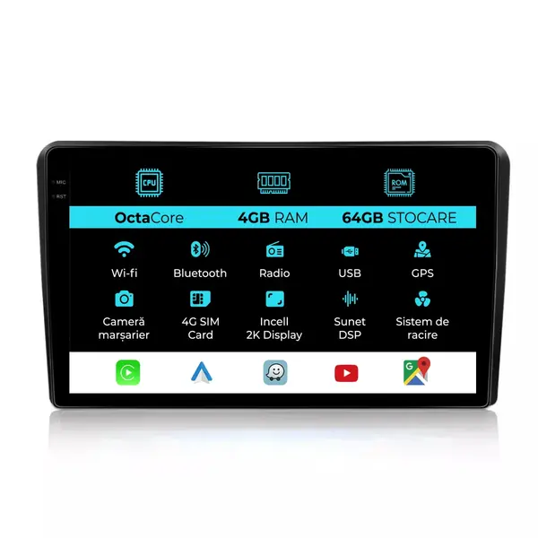 Navigatie Dedicata Peugeot Boxter Fiat Ducato Citroen Jumper (2006-2022), 2K, 4Gb Ram, 64Gb Stocare, Carplay