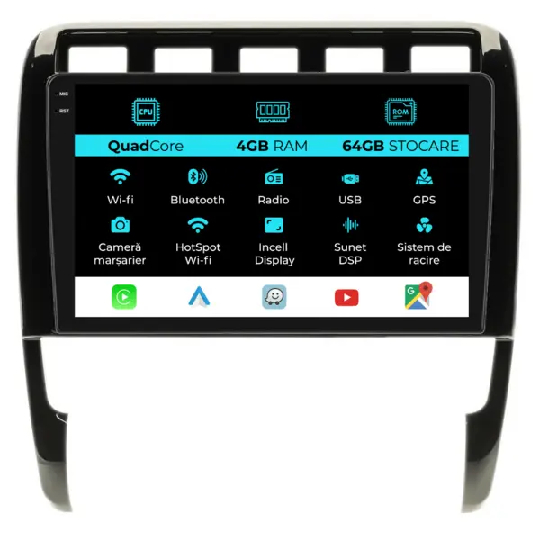 Navigatie Dedicata Porsche Cayenne (2002-2010), QuadCore, 9 Inch, 4Gb Ram, 64Gb Stocare, Android Auto, Carplay