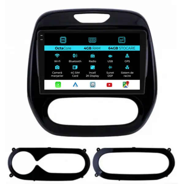 Navigatie Dedicata Renault Captur (2013 - 2017), 2K, 4Gb Ram, 64Gb Stocare, Android Auto, Carplay