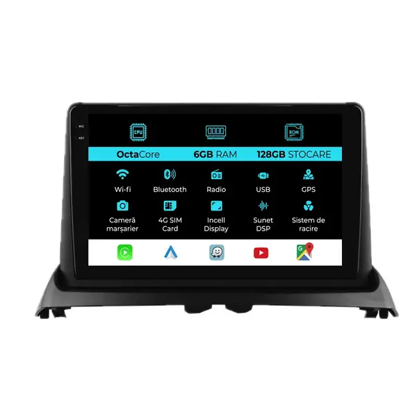 Navigatie Dedicata Renault Clio 2 (1998-2012), 9 Inch, 6Gb Ram, 128Gb Stocare, Android Auto, Carplay