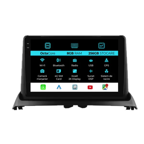 Navigatie Dedicata Renault Clio 2 (1998-2012), 9Inch, 8Gb Ram, 256Gb Stocare, Carplay