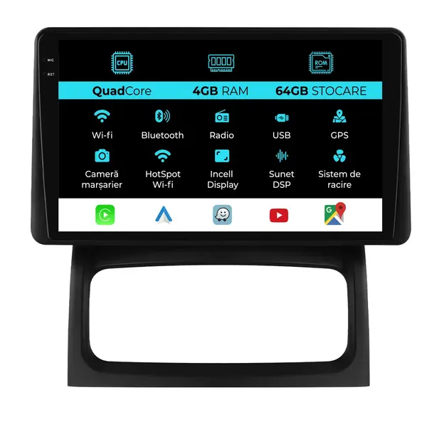 Navigatie Dedicata Renault Clio 2 (1998-2012),QuadCore, 9Inch, 4Gb Ram, 64Gb Stocare, Carplay