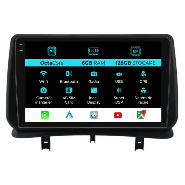 Navigatie Dedicata Renault Clio 3 (2005-2014), 9Inch, 6Gb Ram, 128Gb Stocare, Carplay
