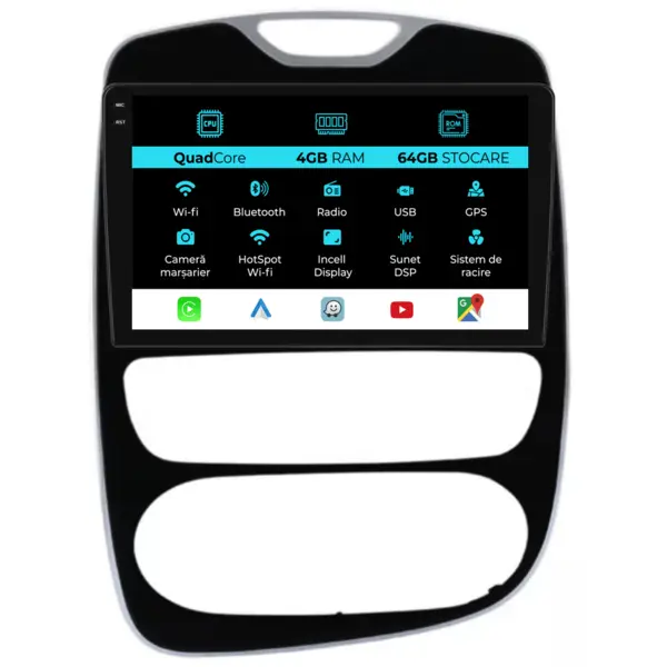 Navigatie Dedicata Renault Clio 4 (2016-2019),QuadCore, 9Inch, 4Gb Ram, 64Gb Stocare, Carplay