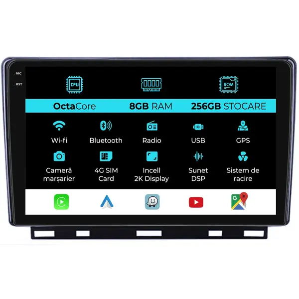 Navigatie Dedicata Renault Clio 5 (2019-2024), 2K, 8Gb Ram, 256Gb Stocare, Carplay