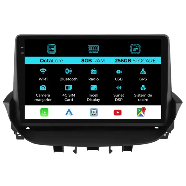 Navigatie Dedicata Renault Laguna (2001 - 2007), 9 Inch, 8Gb Ram, 256Gb Stocare, Android Auto, Carplay