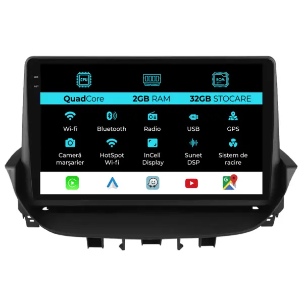 Navigatie Dedicata Renault Laguna (2001-2007), 9Inch, 2Gb Ram, 32Gb Stocare, Carplay